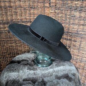 100% Wool Hat Bohemian Wide Brim Adjustable Boho Western Cowboy Prairie Black